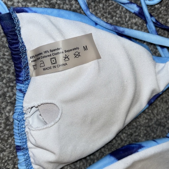 Blue and light blue bathing swim suit set. Top medium bottom large string ties - Picture 11 of 11